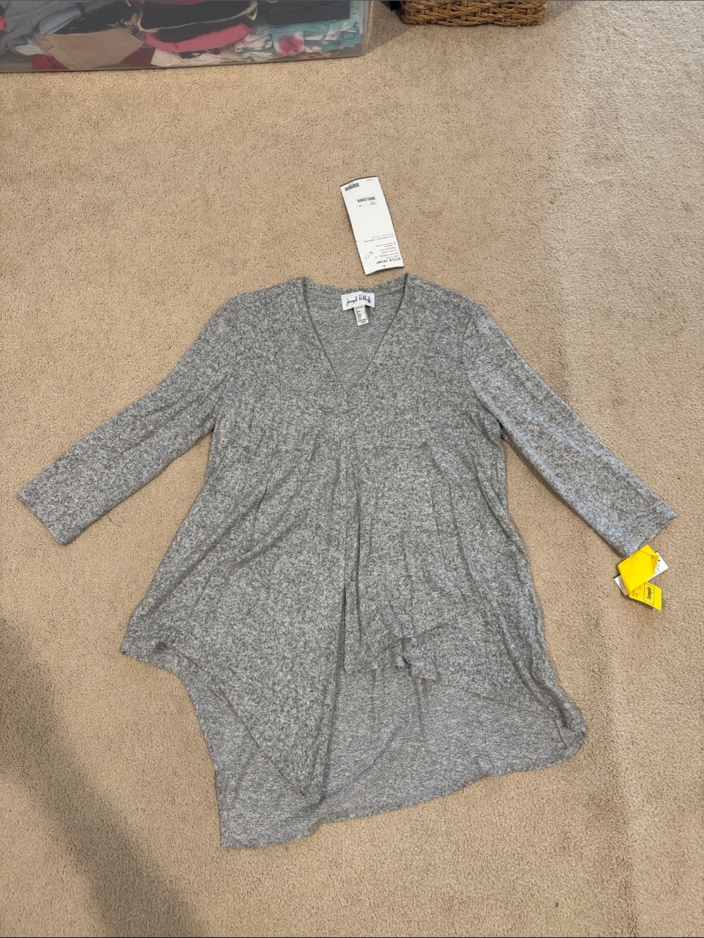 Joseph Ribkoff Heather Gray V-Neck 3/4 Sleeve Tunic